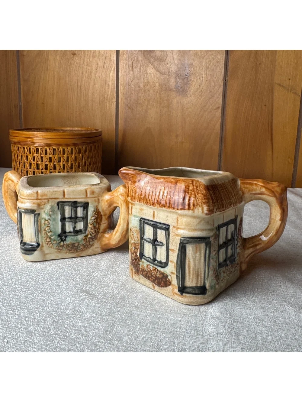 Vintage Cottage House Creamer Sugar Bowl Set Made in Japan Ceramic Cottageware